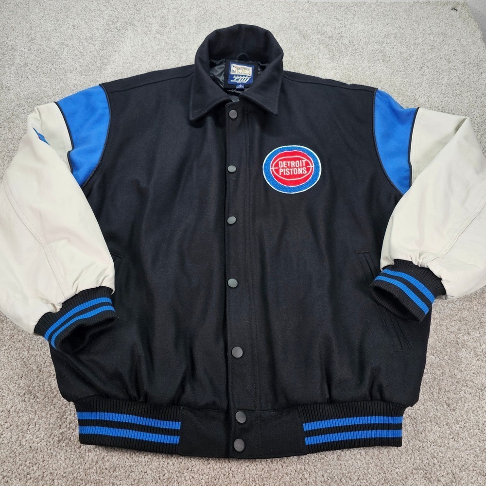 Vtg Hardwood Classics NBA Detroit Pistons Banks Jacket Mens Large Wool Leather